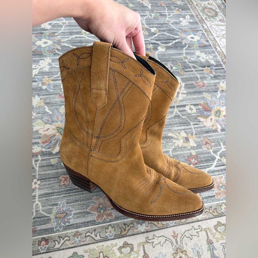 Celine Suede Embroidered Western Boots Size US 8.5 Ankle Boots Brown EUR 39